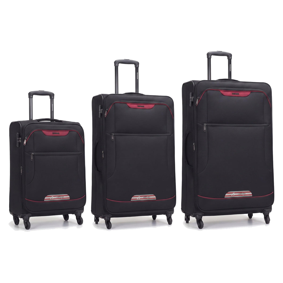 Kite soft shell luggage set of 3 in Black: 18 inch underseat, 26 inch and 28 inch