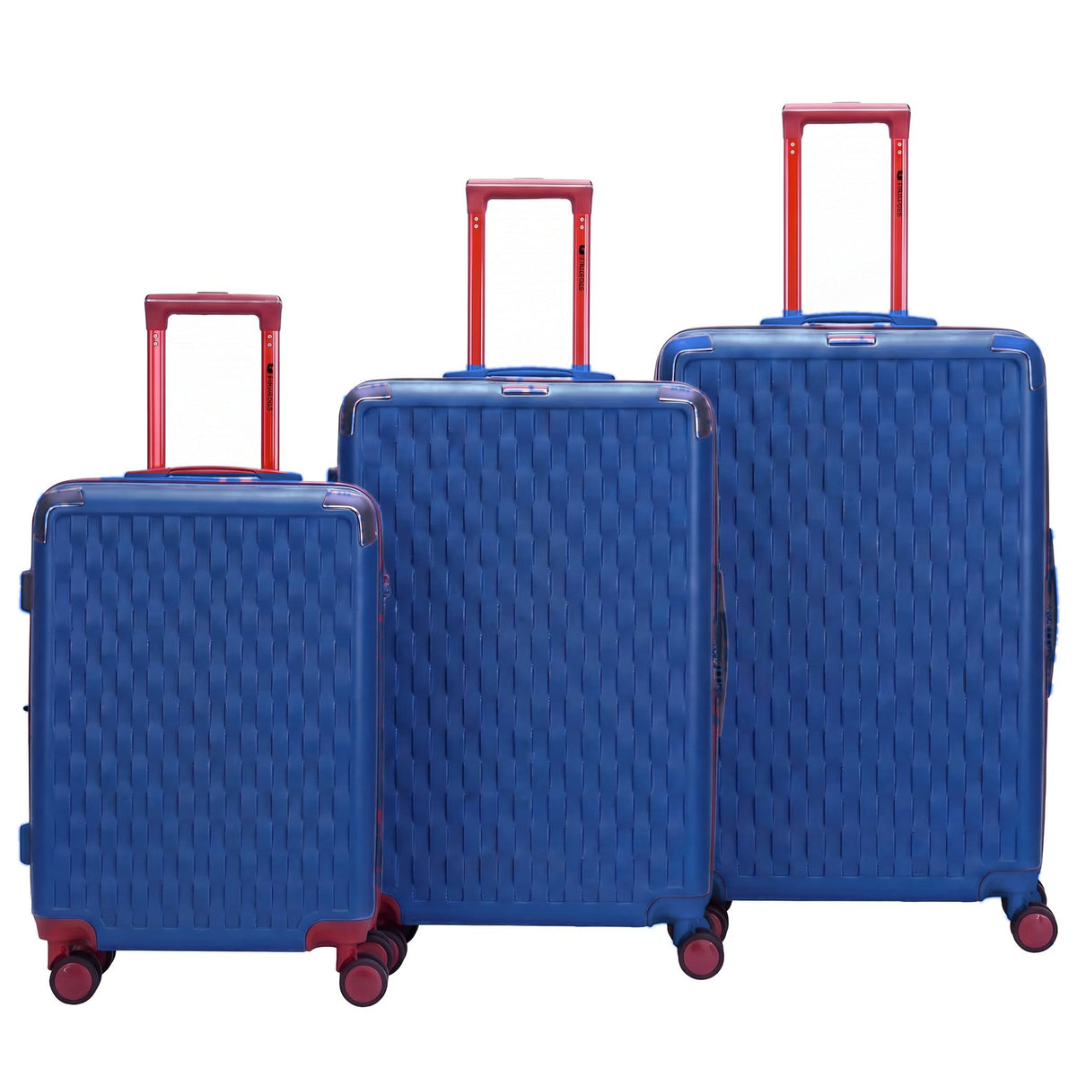 JP104 basket-weave hard shell luggage set of 3 in Blue: 20 inch cabin, 26 inch and 28 inch