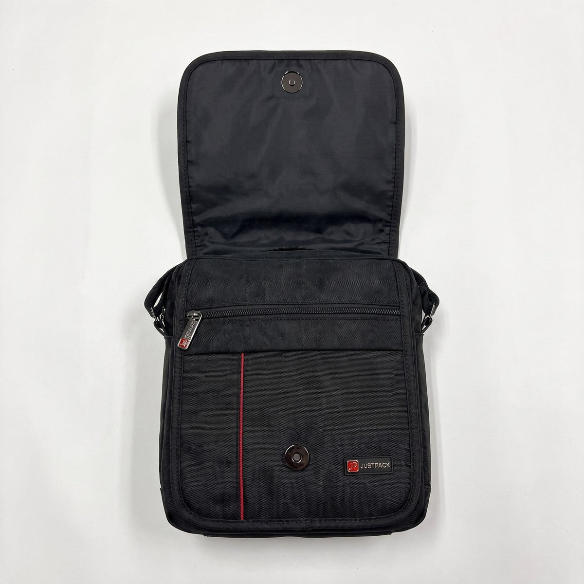 JUSTPACK Stripe flap-over crossbody bag, interior flap open