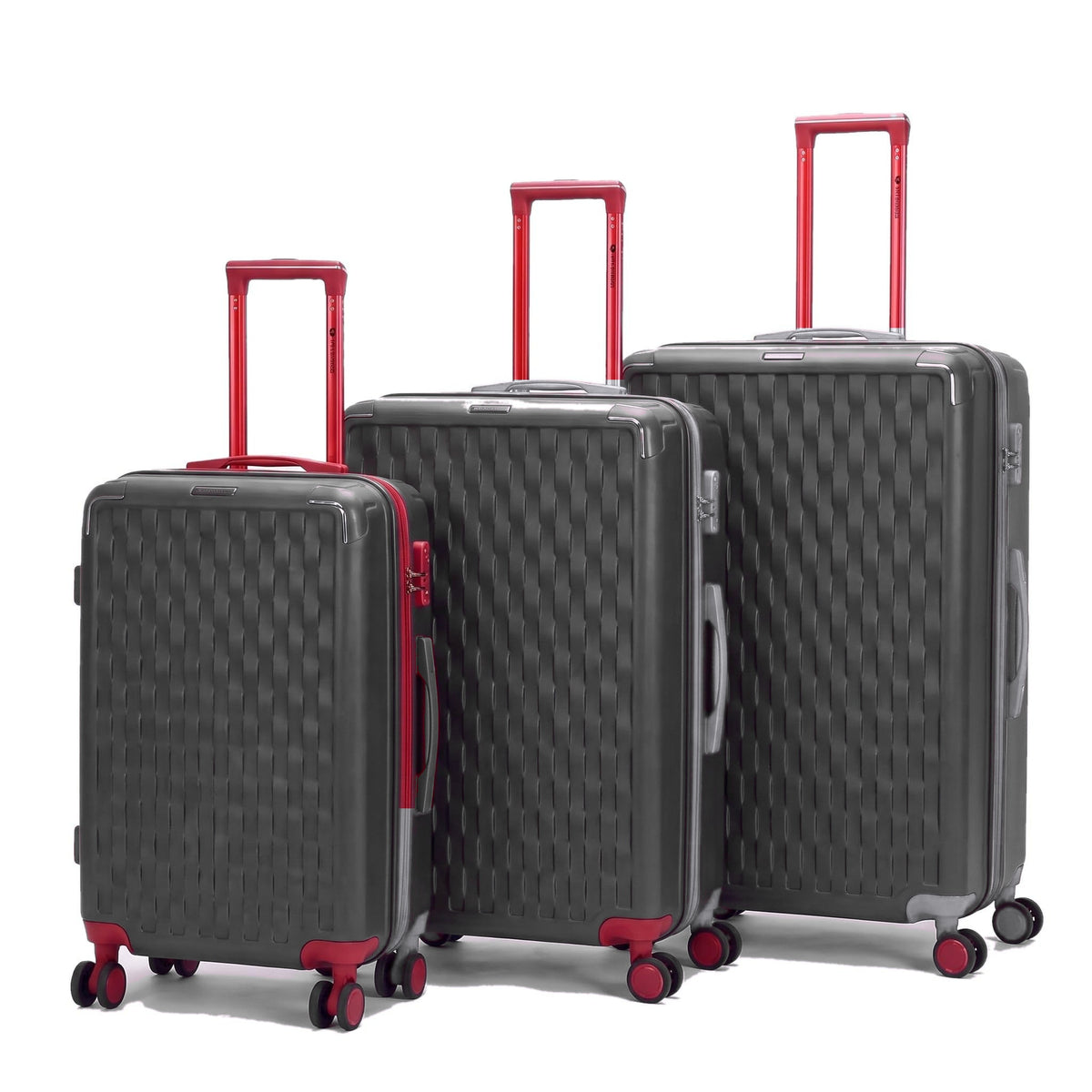 JP104 basket-weave hard shell luggage set of 3 in Charcoal: 20 inch cabin, 26 inch and 28 inch