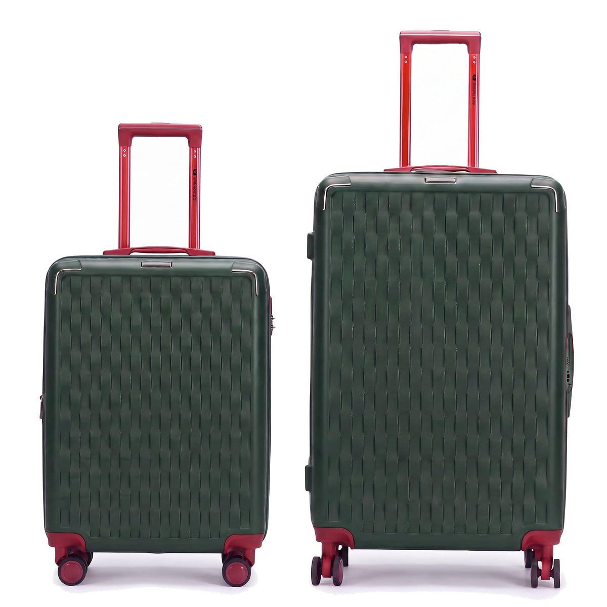 JP104 basket-weave hard shell luggage set of 2 in Green: 20 inch cabin and 28 inch