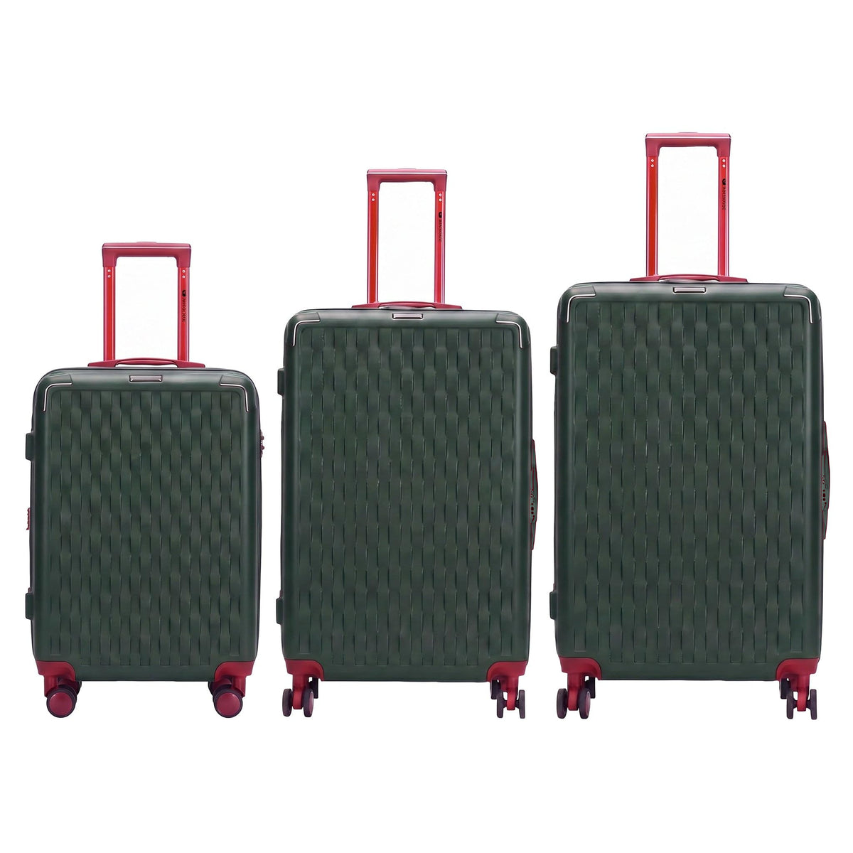 JP104 basket-weave hard shell luggage set of 3 in Green: 20 inch cabin, 26 inch and 28 inch