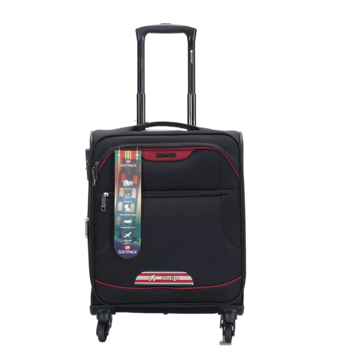 Justpack Lightweight luggage 4 Wheels Spinner Soft suitcase Red, in black, CABIN SIZE 20'' inch