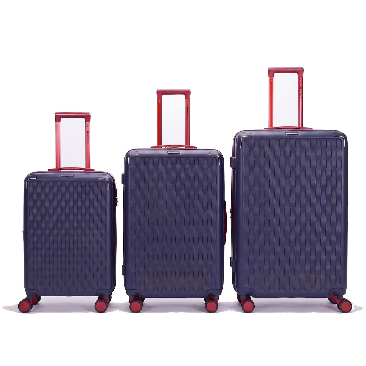 JP104 basket-weave hard shell luggage set of 3 in Navy: 20 inch cabin, 26 inch and 28 inch