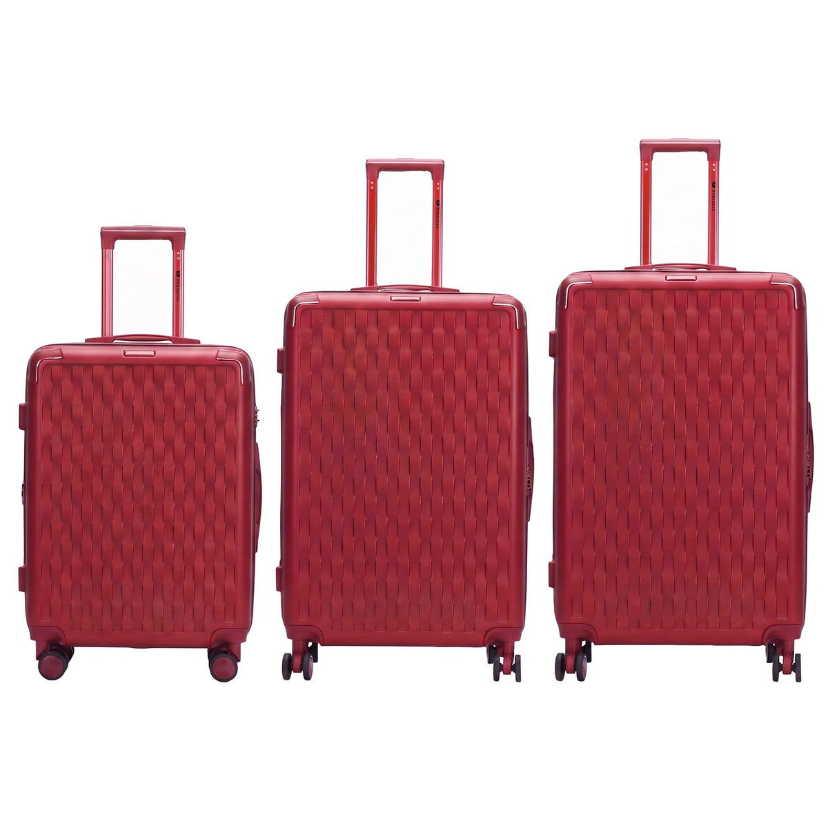 JP104 basket-weave hard shell luggage set of 3 in Red: 20 inch cabin, 26 inch and 28 inch