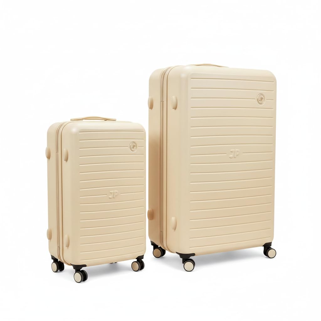 JustPack 8889 Curve Hard Shell Suitcase - Lightweight ABS Cabin Luggage & 4-Piece Set in Cream, Set of 2