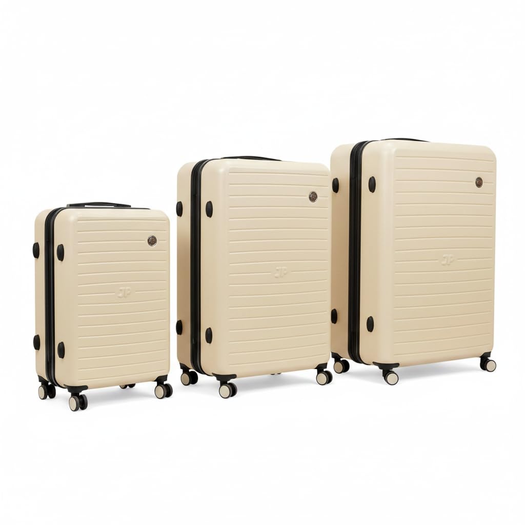 JustPack 8889 Curve Hard Shell Suitcase - Lightweight ABS Cabin Luggage & 4-Piece Set in Cream, Set of 3