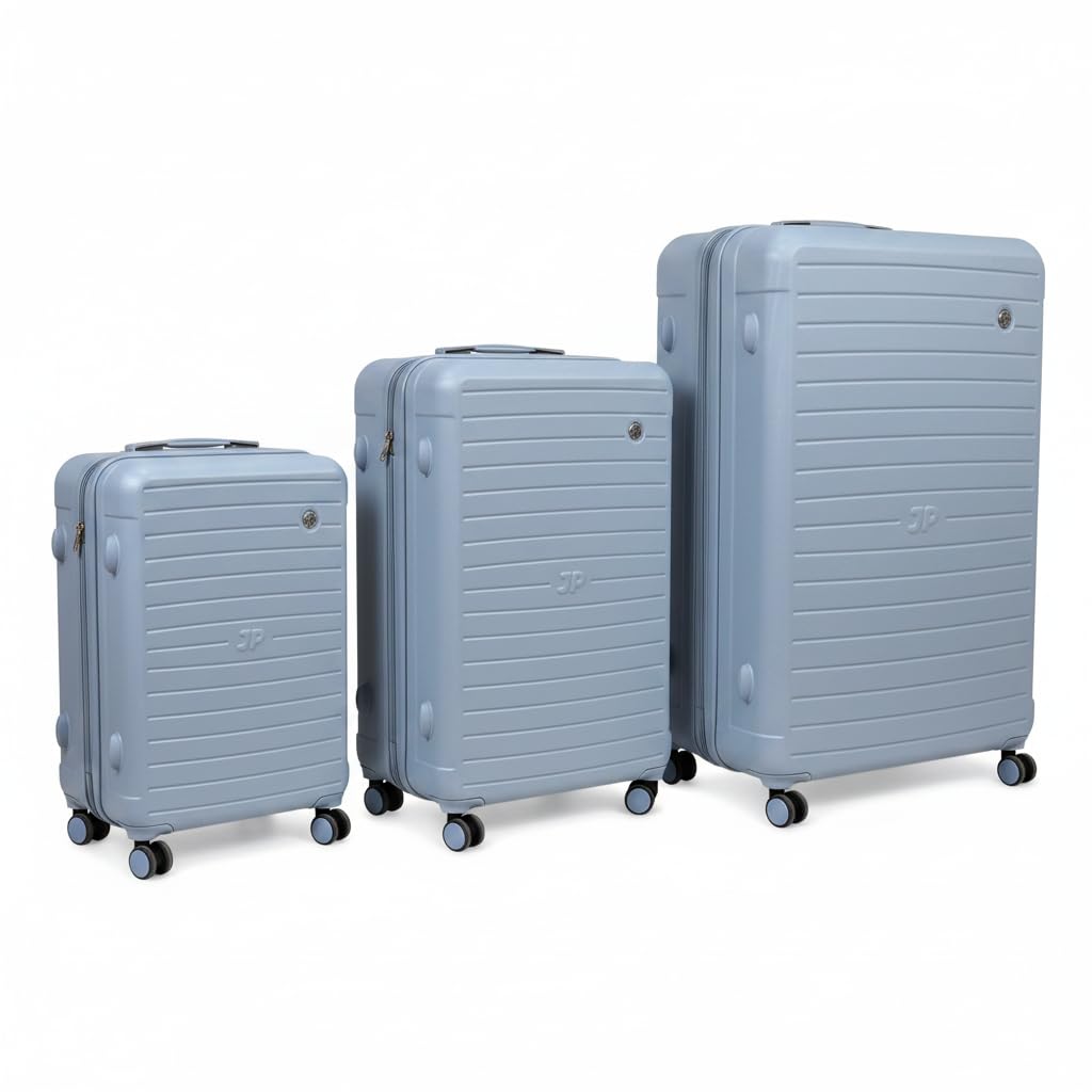 JustPack 8889 Curve Hard Shell Suitcase - Lightweight ABS Cabin Luggage & 4-Piece Set in Light Blue