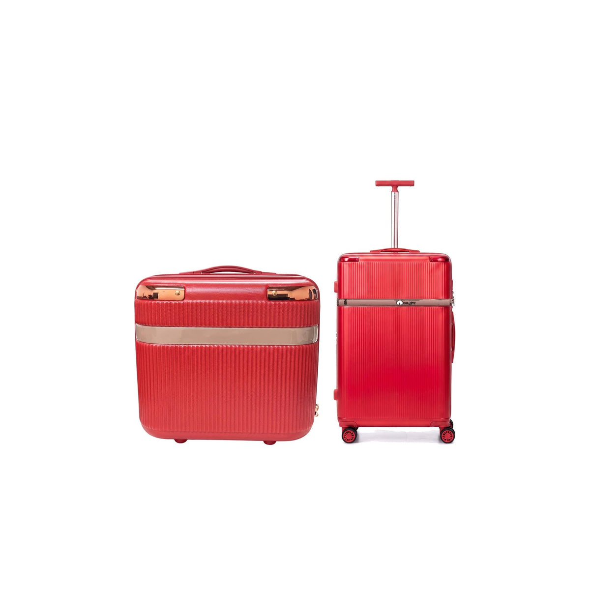 GRANT Fluted Hard Shell Suitcase Set in Red, Vanity + Cabin (12"+20", 51L)