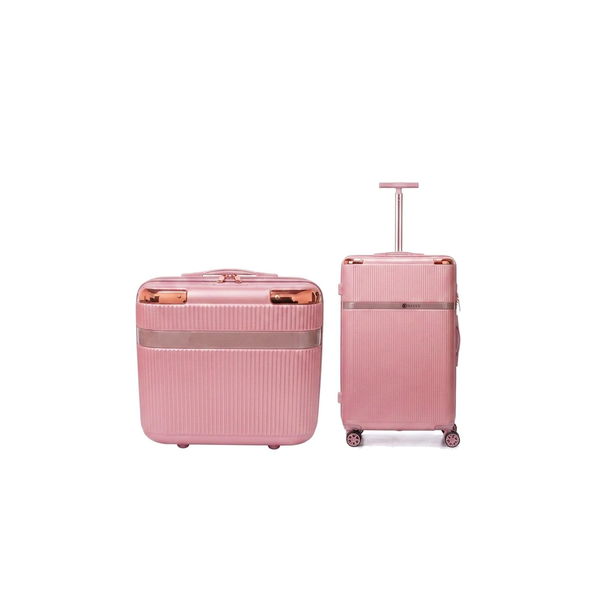GRANT Fluted Hard Shell Suitcase Set in Pink, Vanity + Cabin (12"+20", 51L)