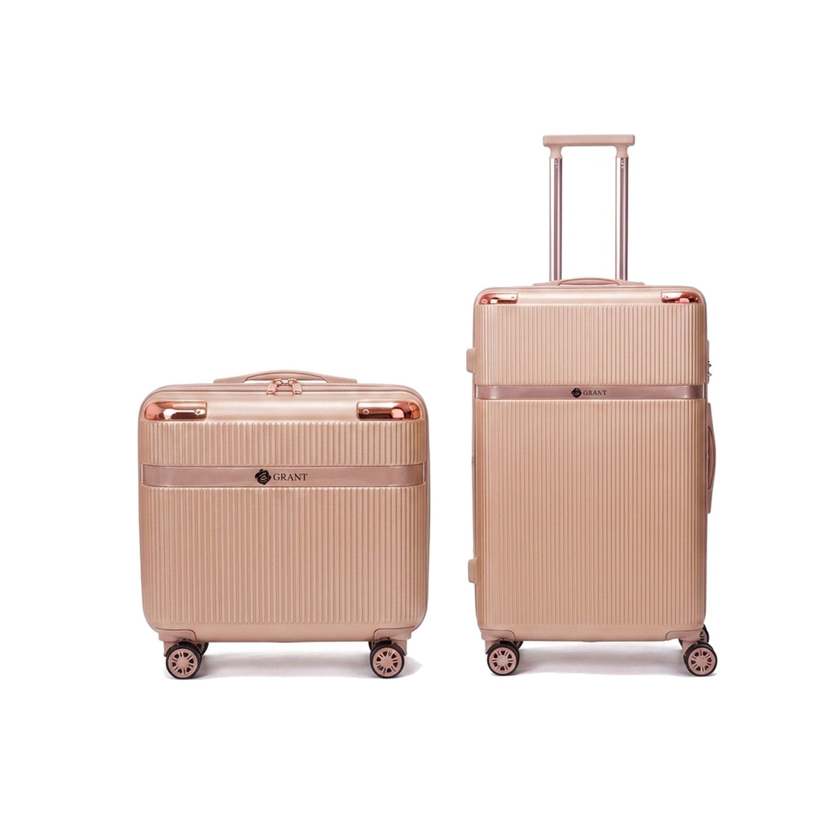GRANT Fluted Hard Shell Suitcase Set in Rose Gold, Vanity + Cabin (12"+20", 51L)