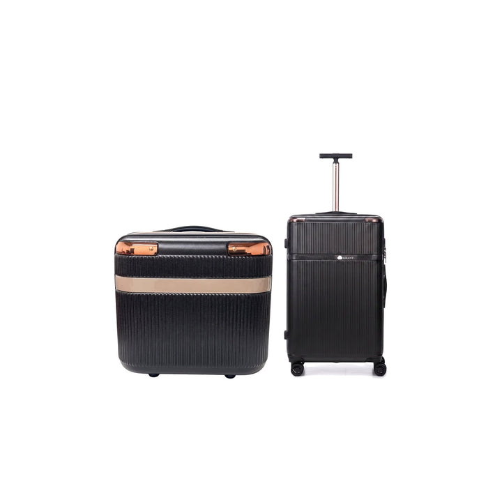 GRANT Fluted Hard Shell Suitcase Set in Black, Vanity + Cabin (12"+20", 51L)