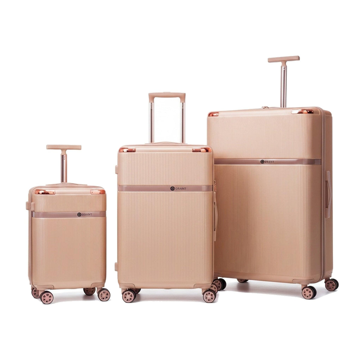 GRANT Fluted Hard Shell Suitcase Set in Rose Gold, Set of 3 (20"+26"+32", 270L)