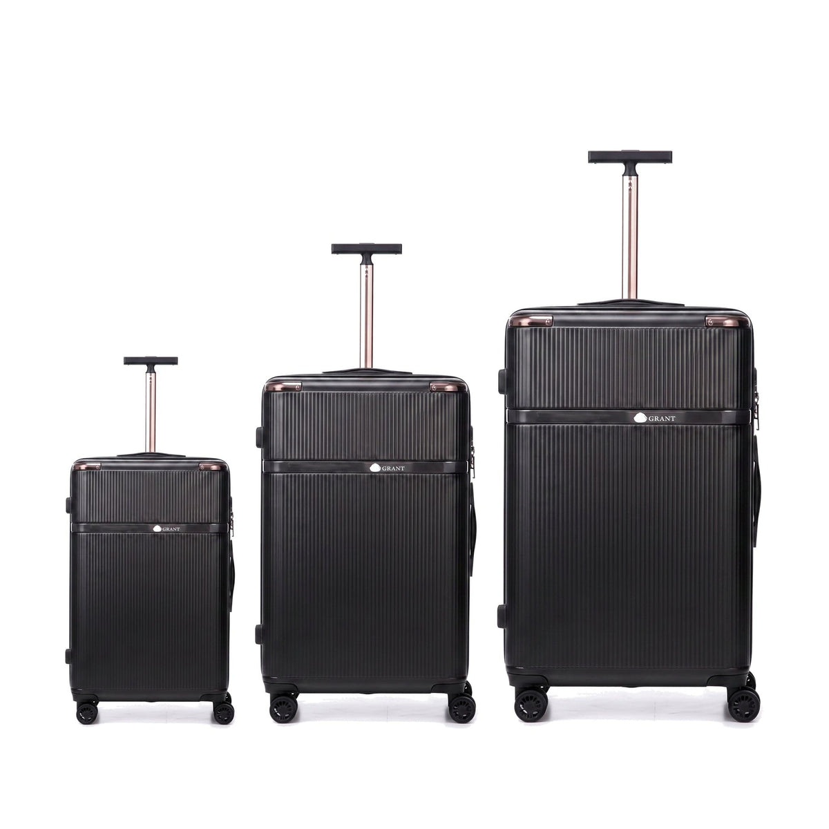 GRANT Fluted Hard Shell Suitcase Set in Black, Set of 3 (20"+26"+32", 270L)