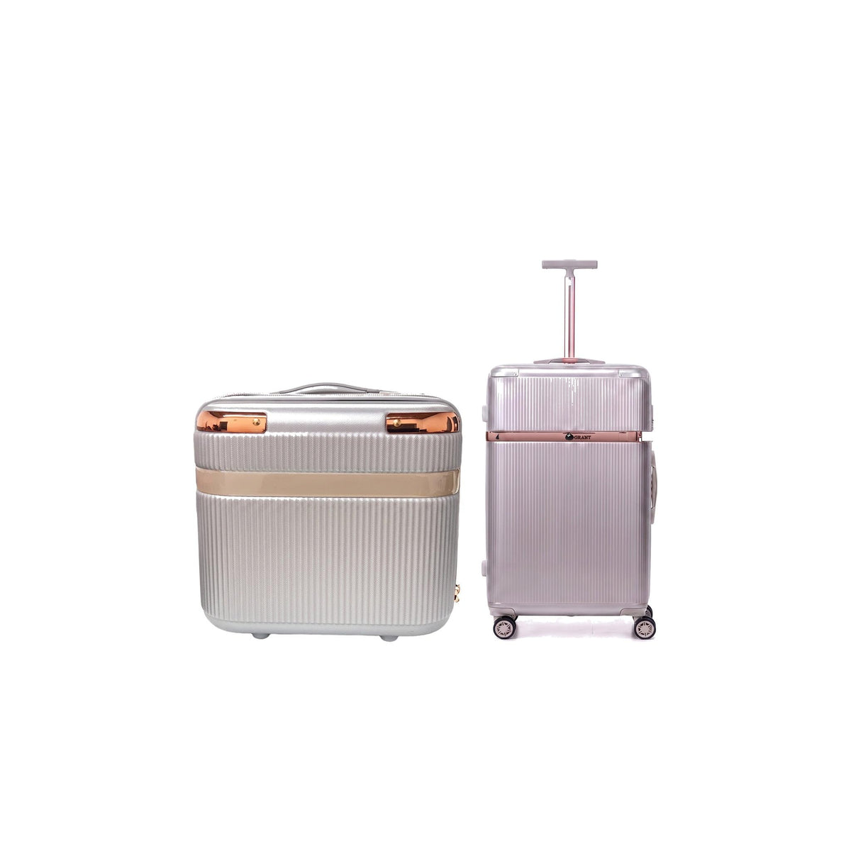GRANT Fluted Hard Shell Suitcase Set in Silver, Vanity + Cabin (12"+20", 51L)