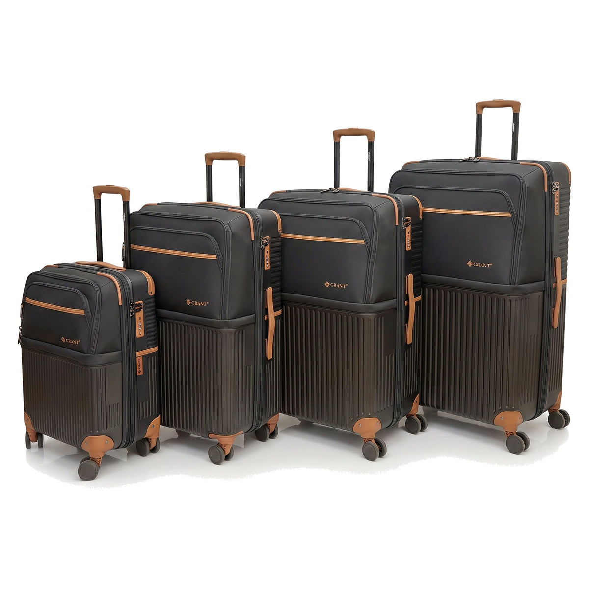 GRANT Designer Suitcase Set in Black, Set of 4 (20"+26"+28"+32")