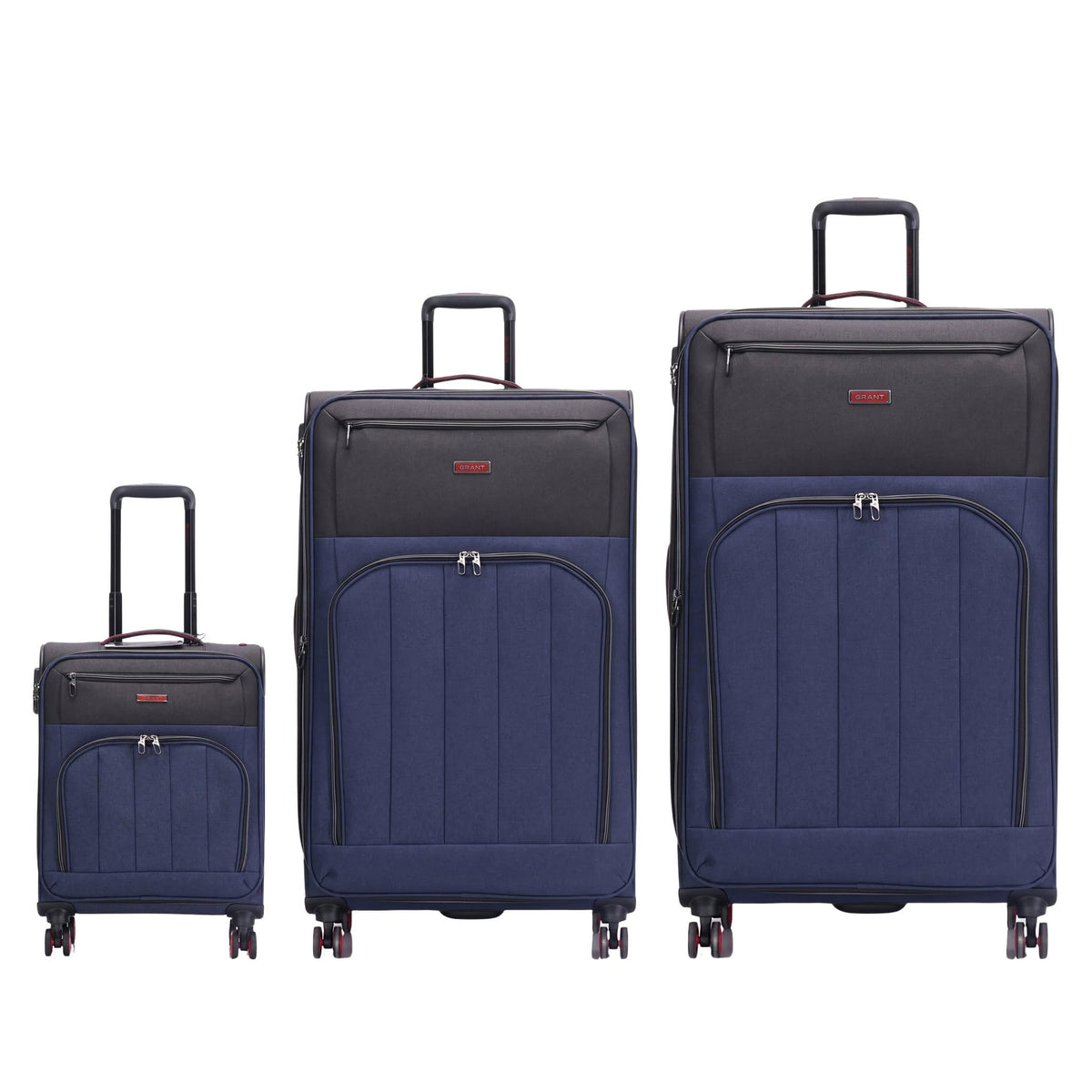Grant Poplin Soft Shell Luggage Set in Navy, Set of 3, 20 28 and 32 Inch