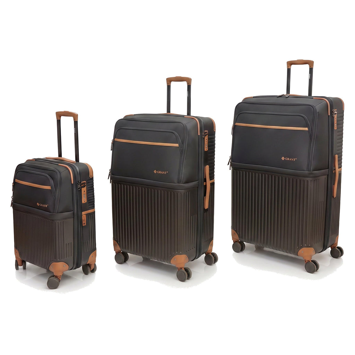 GRANT Designer Suitcase Set in Black, Set of 3 (20"+26"+28")