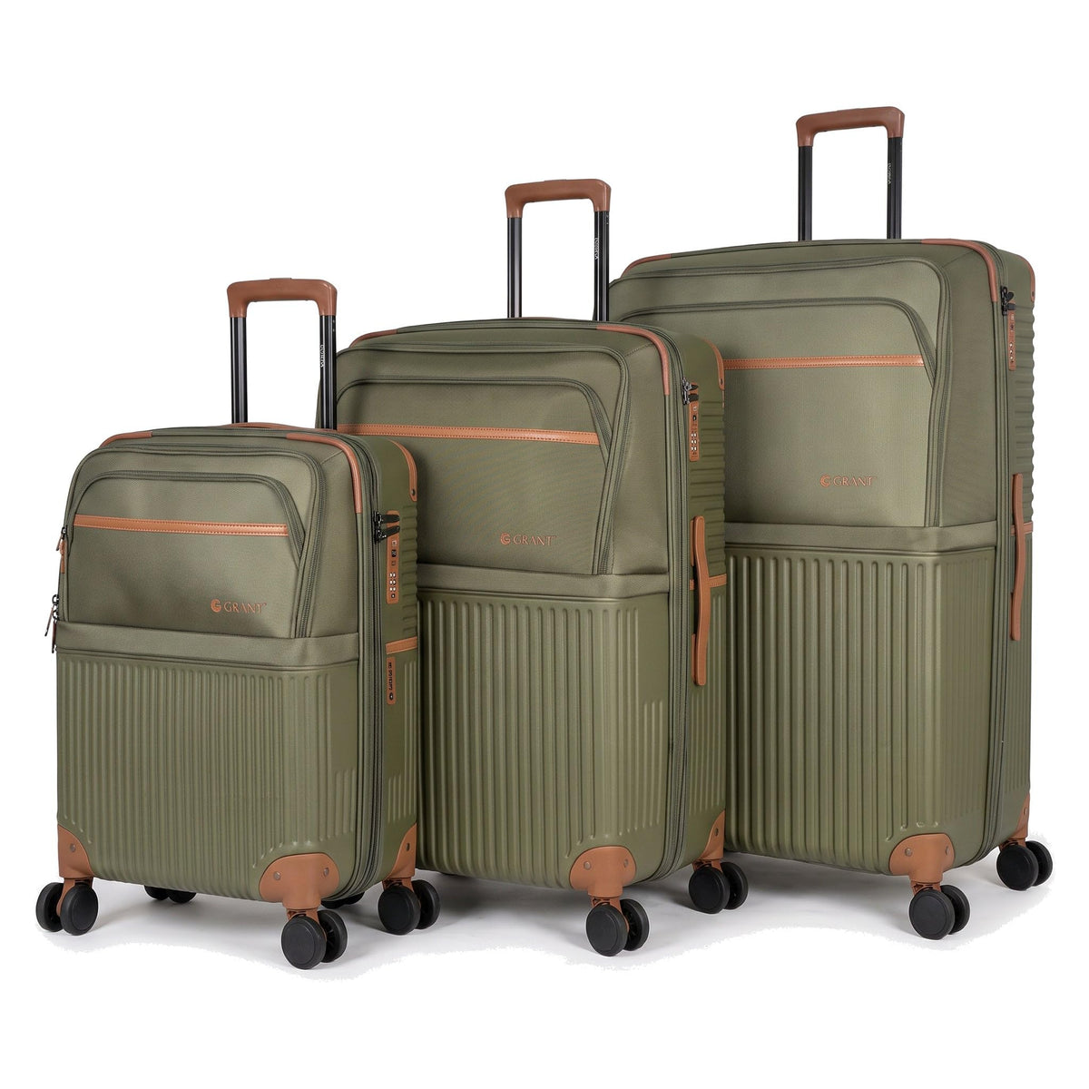 GRANT Designer Suitcase Set in Green, Set of 3 (20"+26"+28")