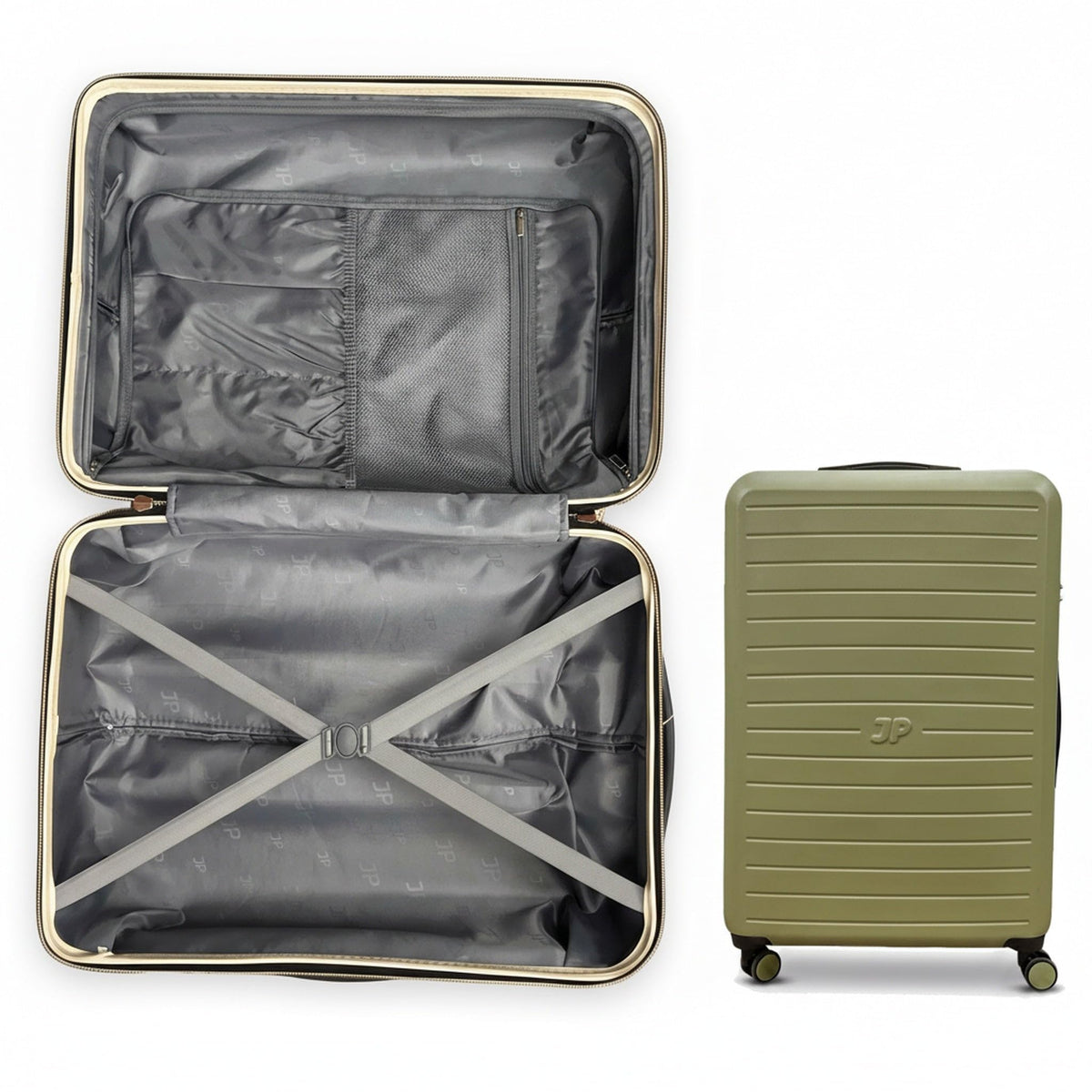 JustPack 8889 Curve Hard Shell Suitcase - Lightweight ABS Cabin Luggage & 4-Piece Set in Olive