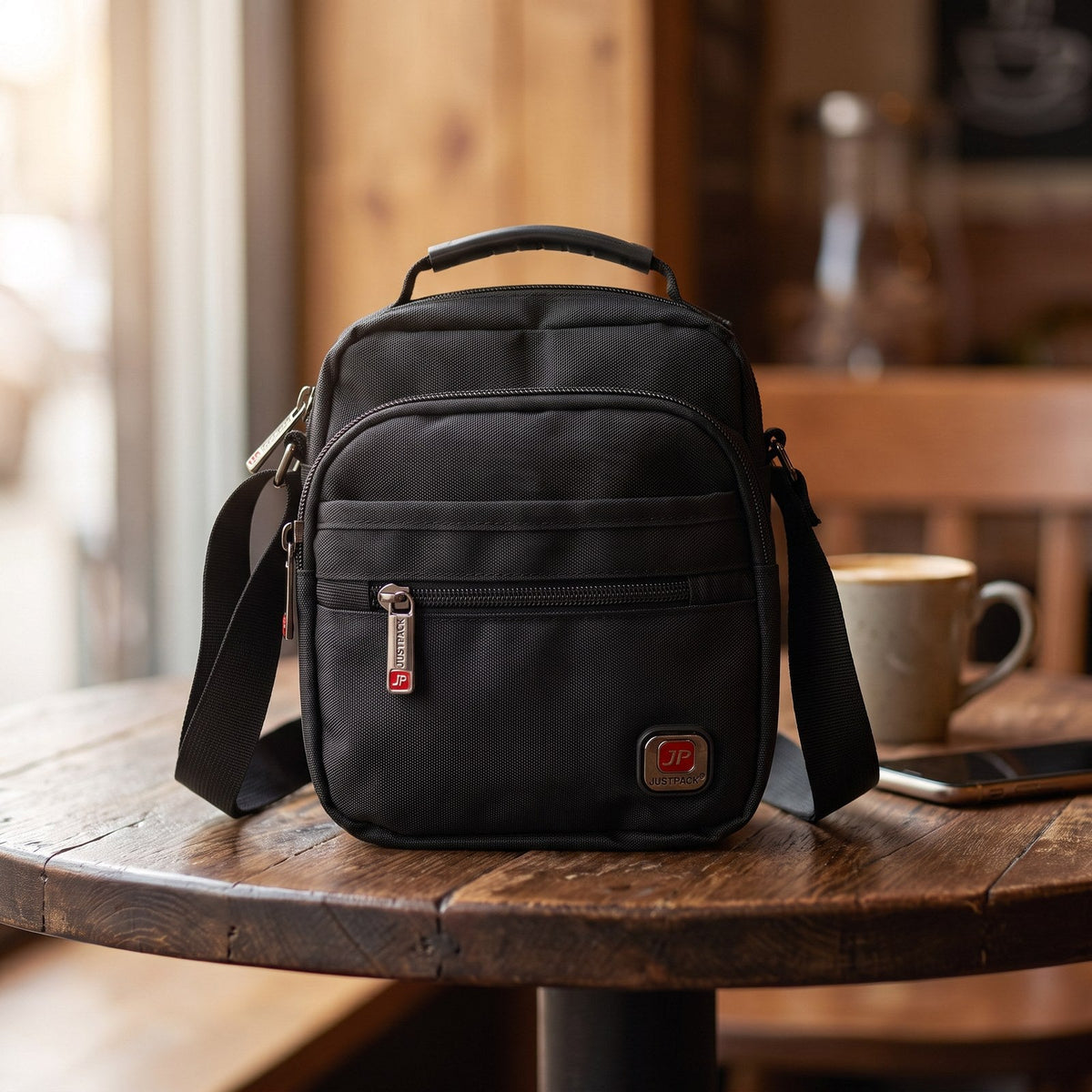 JUSTPACK Courier small crossbody, caf table