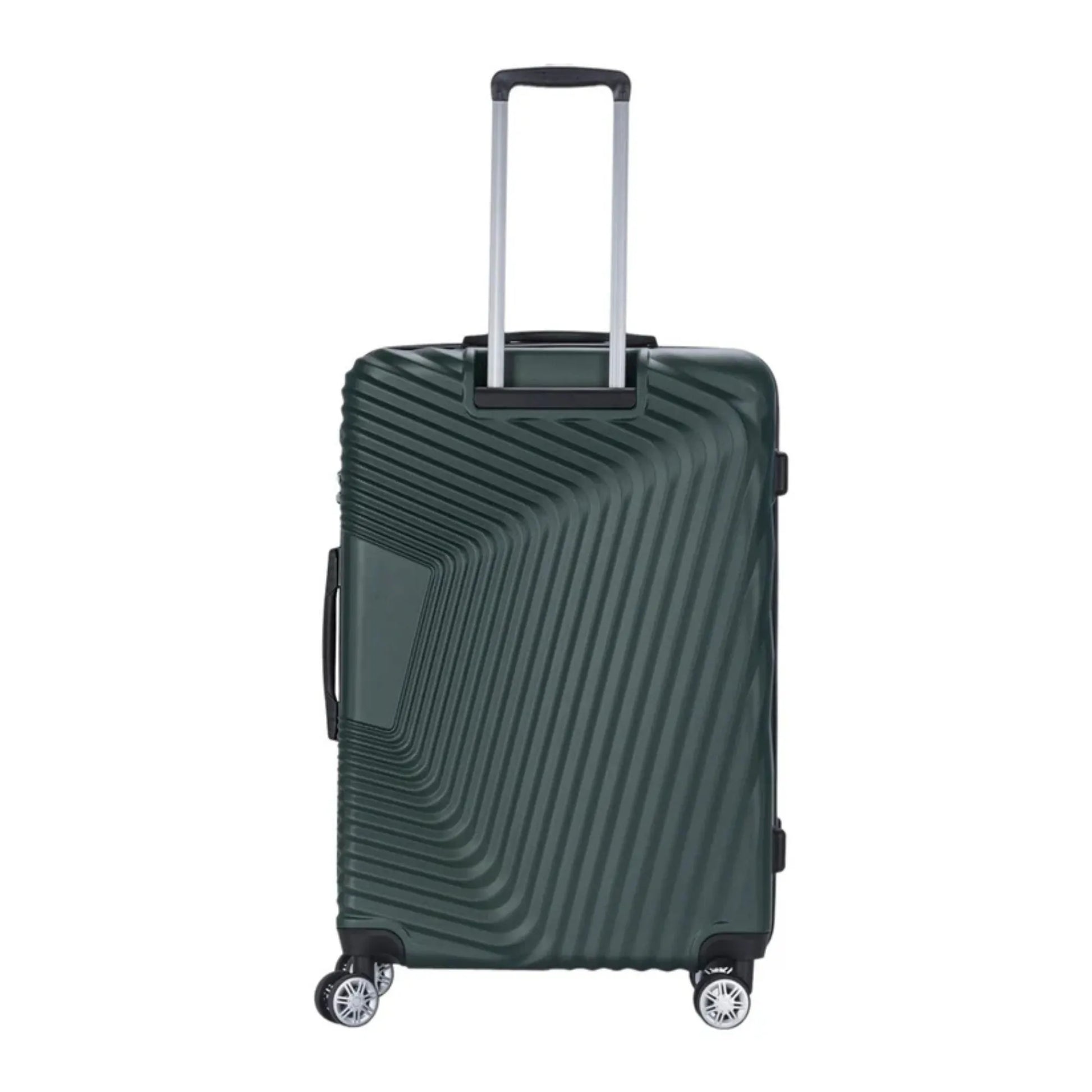 Green suitcase with a textured surface on a white background