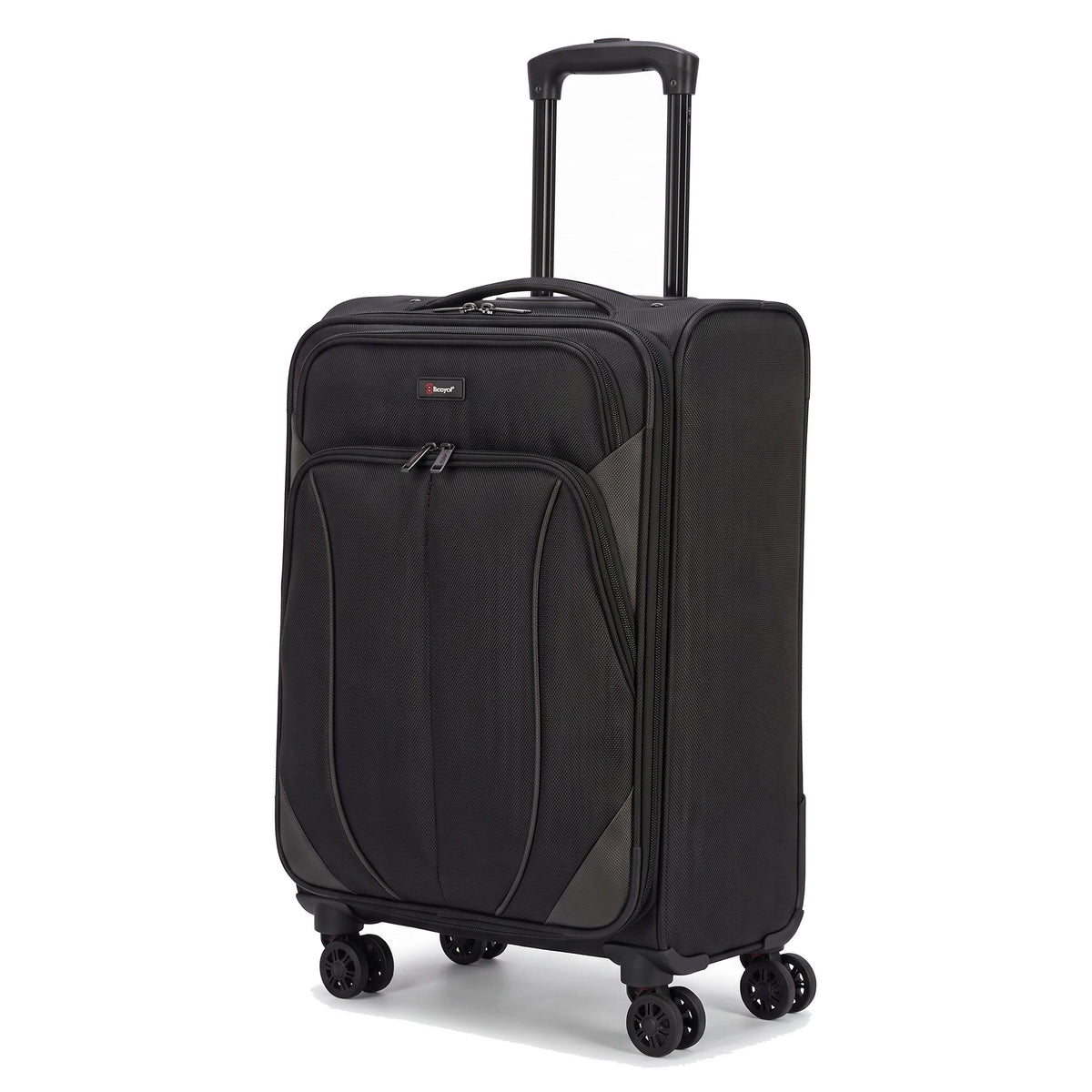 EZ222-BLACK-20 | CABIN 20 | Ezzyrol Shuttle Black soft shell suitcase on white