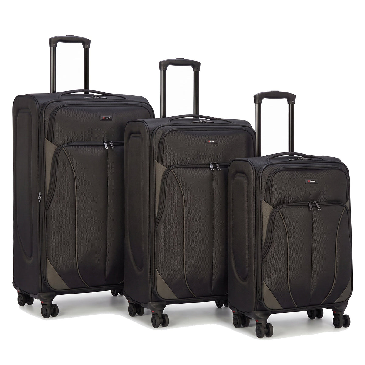 EZ222-BLACK-SET-20-26-28 | SET OF 3 | Ezzyrol Shuttle Black soft shell suitcase on white