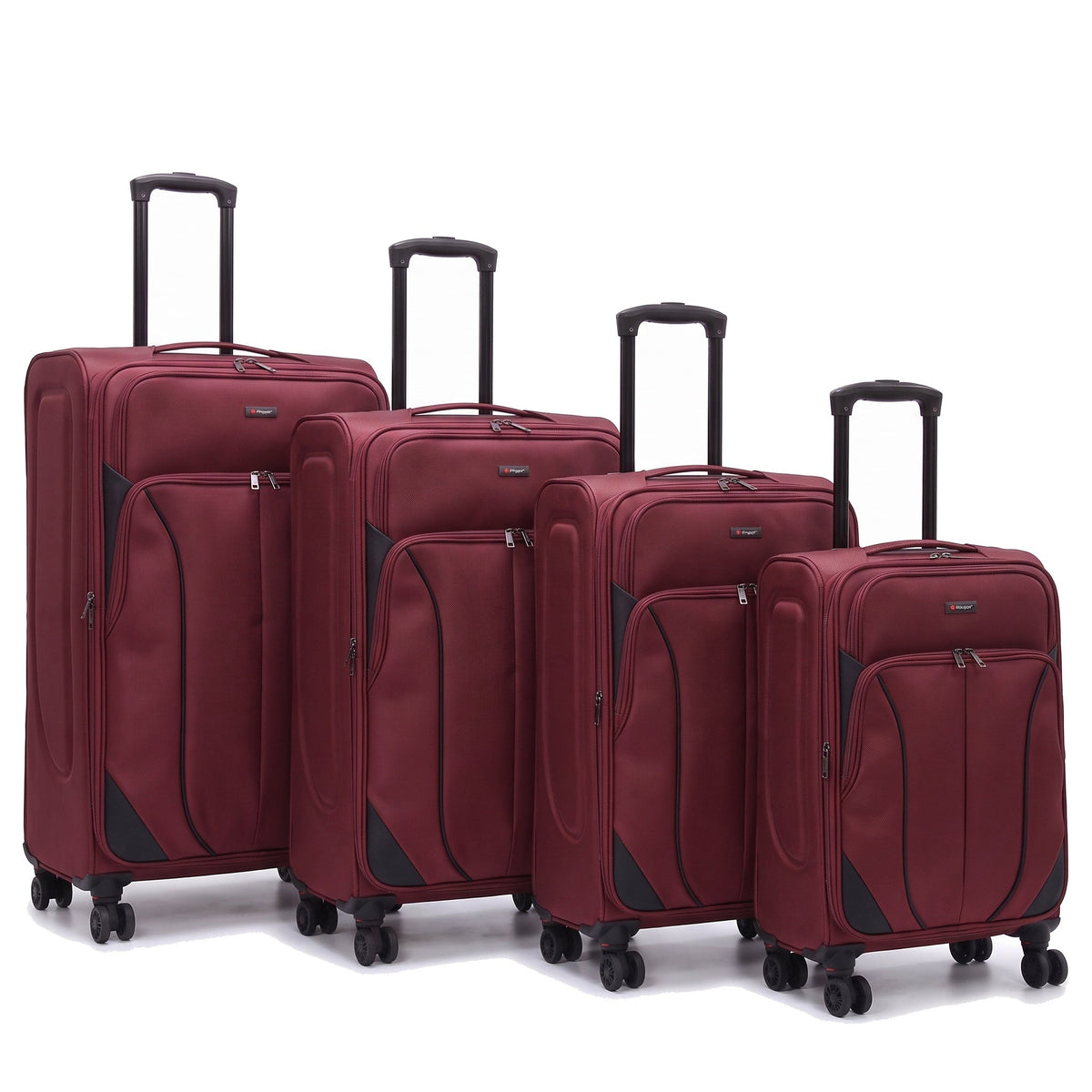 EZ222-BURGUNDY-SET-20-26-28-32 | SET OF 4 | Ezzyrol Shuttle Burgundy soft shell suitcase on white