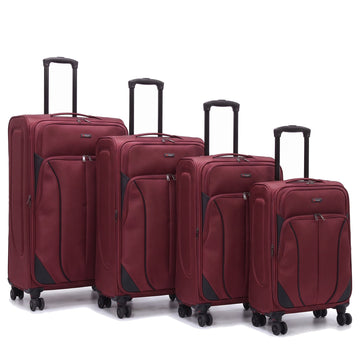 EZ222-BURGUNDY-SET-20-26-28-32 | SET OF 4 | Ezzyrol Shuttle Burgundy soft shell suitcase on white