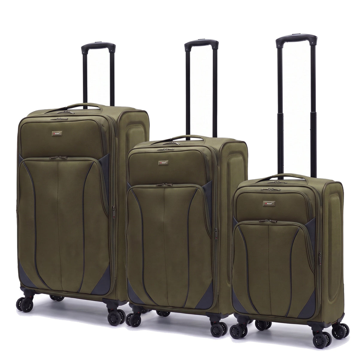 EZ222-GREEN-SET-20-26-28 | SET OF 3 | Ezzyrol Shuttle Green soft shell suitcase on white