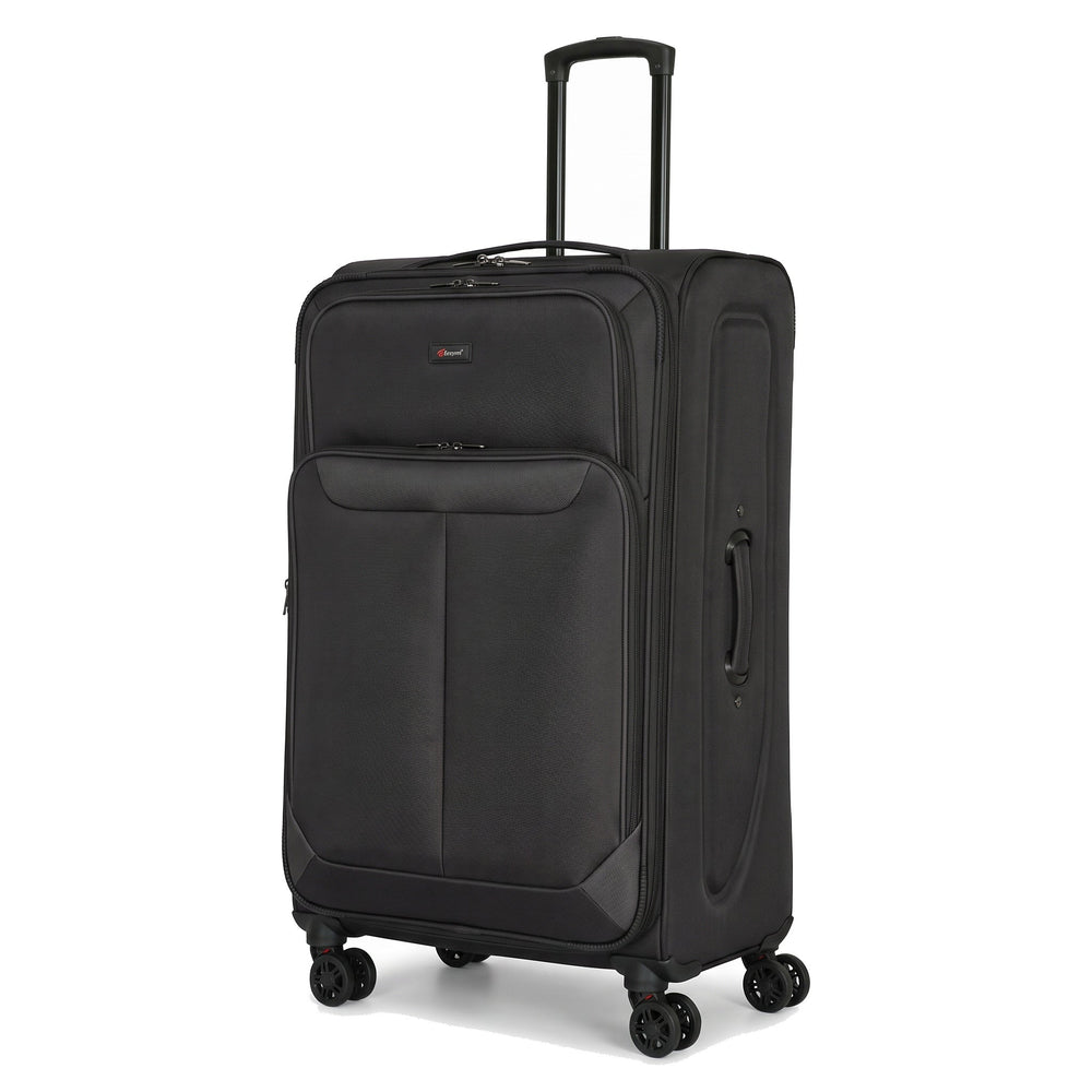 Ezzyrol Spindle Black soft shell suitcase on white