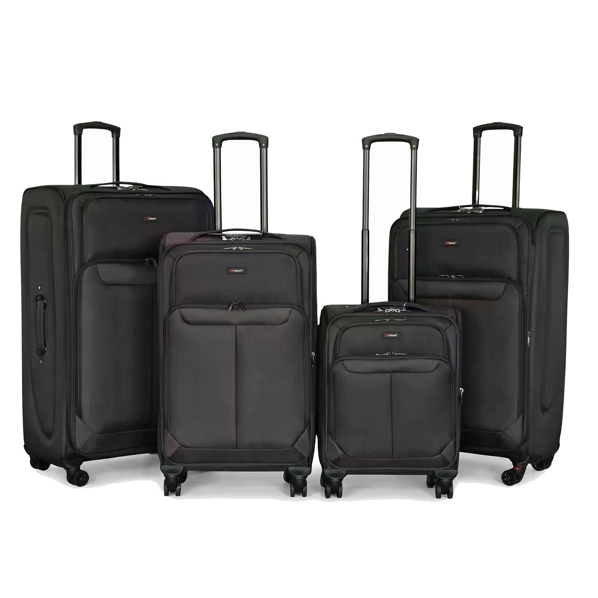 EZ333-BLACK-SET-20-26-28-32 | SET OF 4 | Ezzyrol Spindle Black soft shell suitcase on white
