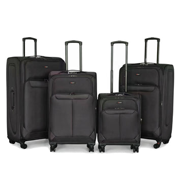EZ333-BLACK-SET-20-26-28-32 | SET OF 4 | Ezzyrol Spindle Black soft shell suitcase on white