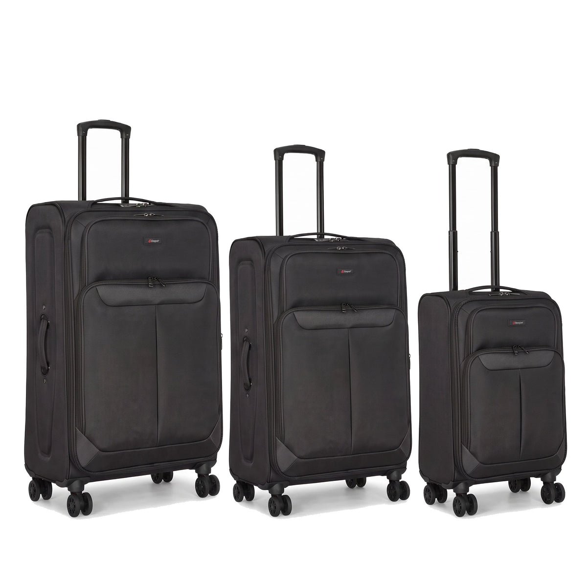EZ333-BLACK-SET-20-26-28 | SET OF 3 | Ezzyrol Spindle Black soft shell suitcase on white
