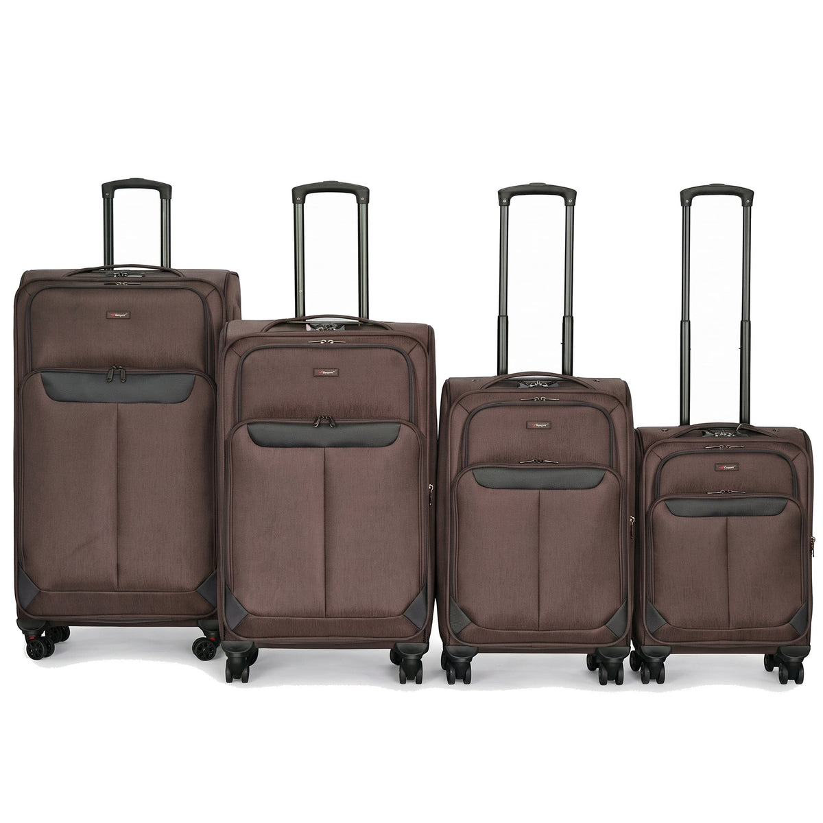 EZ333-BROWN-SET-20-26-28-32 | SET OF 4 | Ezzyrol Spindle Brown soft shell suitcase on white