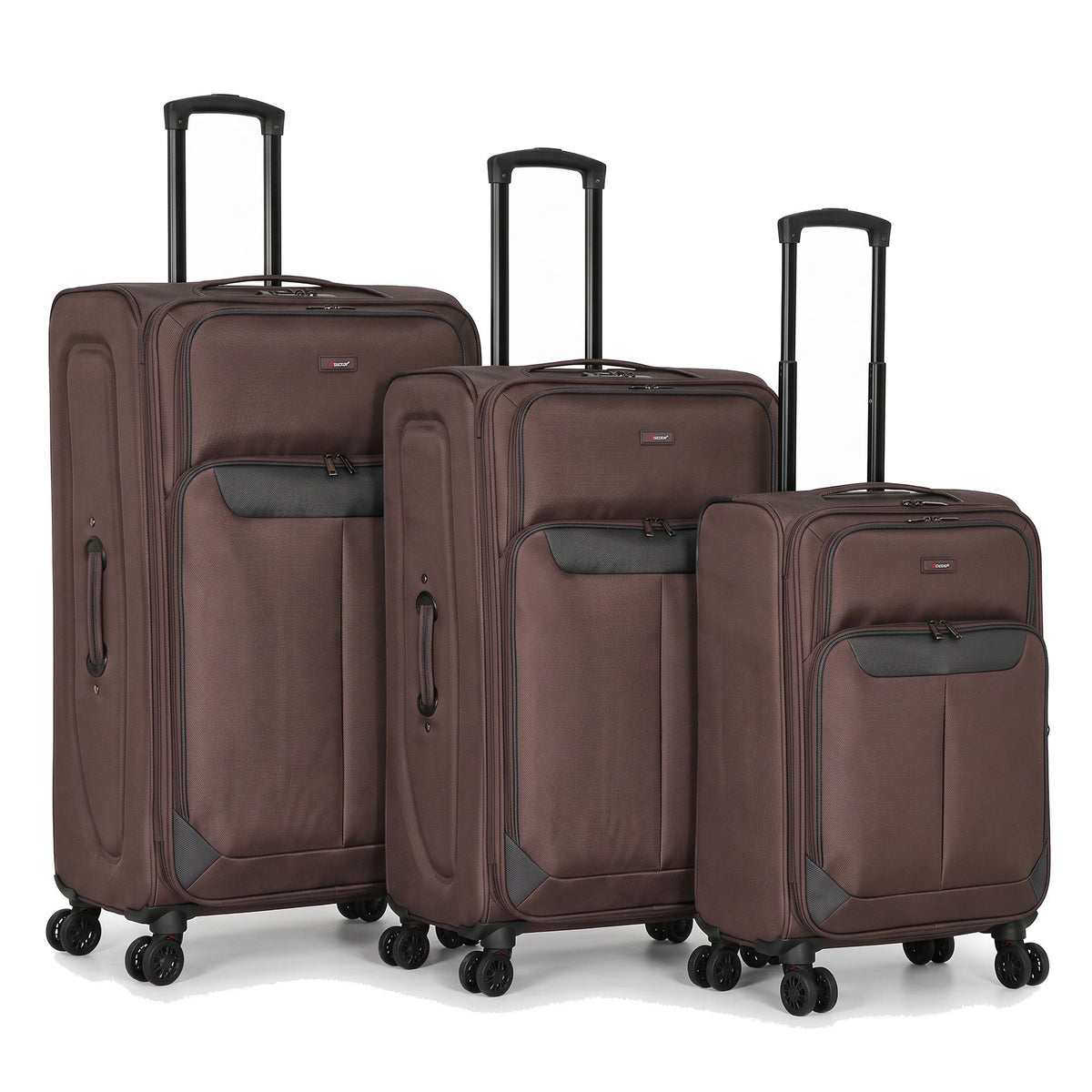 EZ333-BROWN-SET-20-26-28 | SET OF 3 | Ezzyrol Spindle Brown soft shell suitcase on white