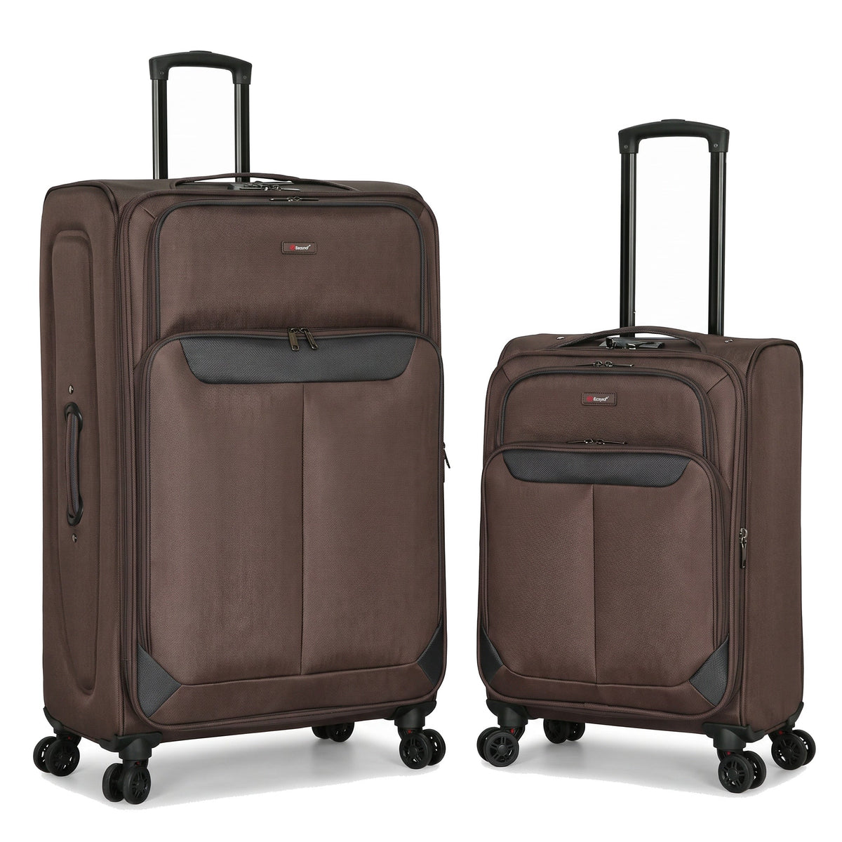 EZ333-BROWN-SET-20-26 | SET OF 2 | Ezzyrol Spindle Brown soft shell suitcase on white