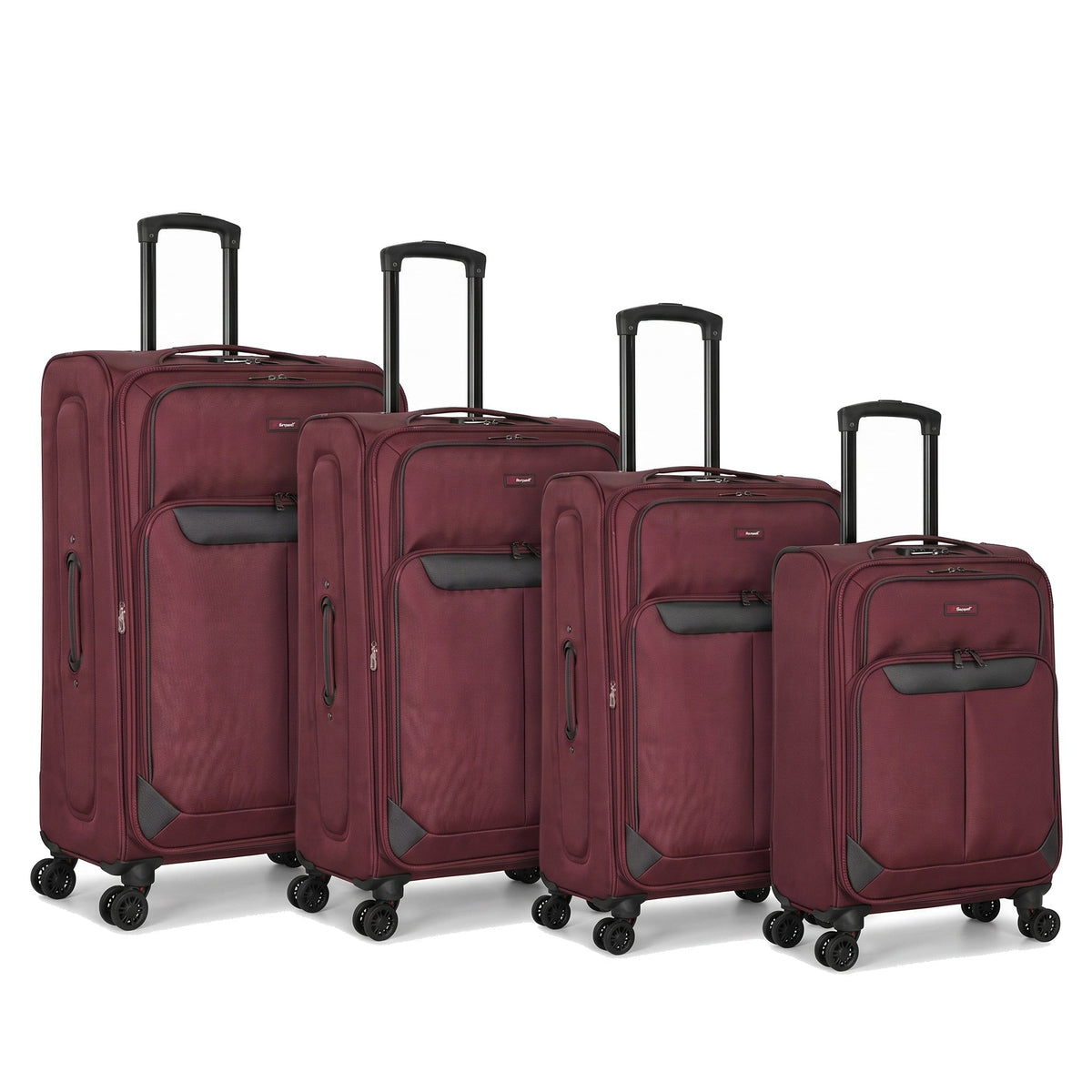EZ333-BURGUNDY-SET-20-26-28-32 | SET OF 4 | Ezzyrol Spindle Burgundy soft shell suitcase on white