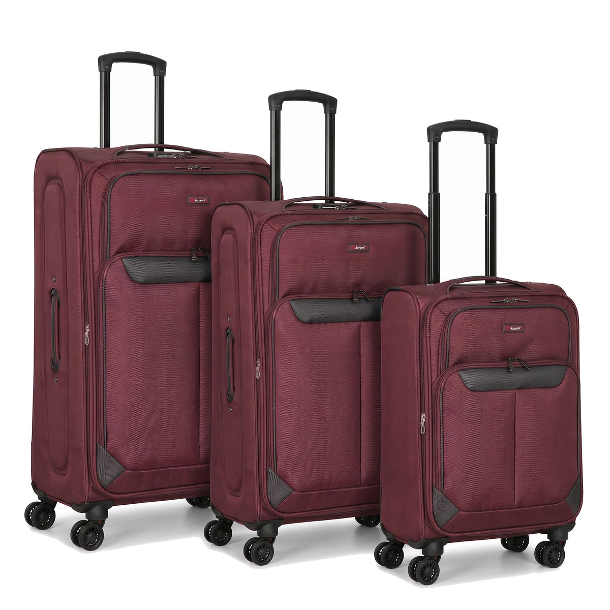 EZ333-BURGUNDY-SET-20-26-28 | SET OF 3 | Ezzyrol Spindle Burgundy soft shell suitcase on white