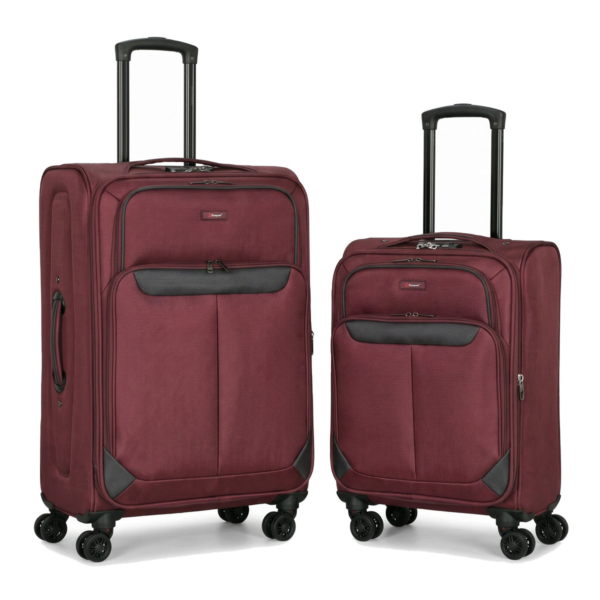 EZ333-BURGUNDY-SET-20-26 | SET OF 2 | Ezzyrol Spindle Burgundy soft shell suitcase on white