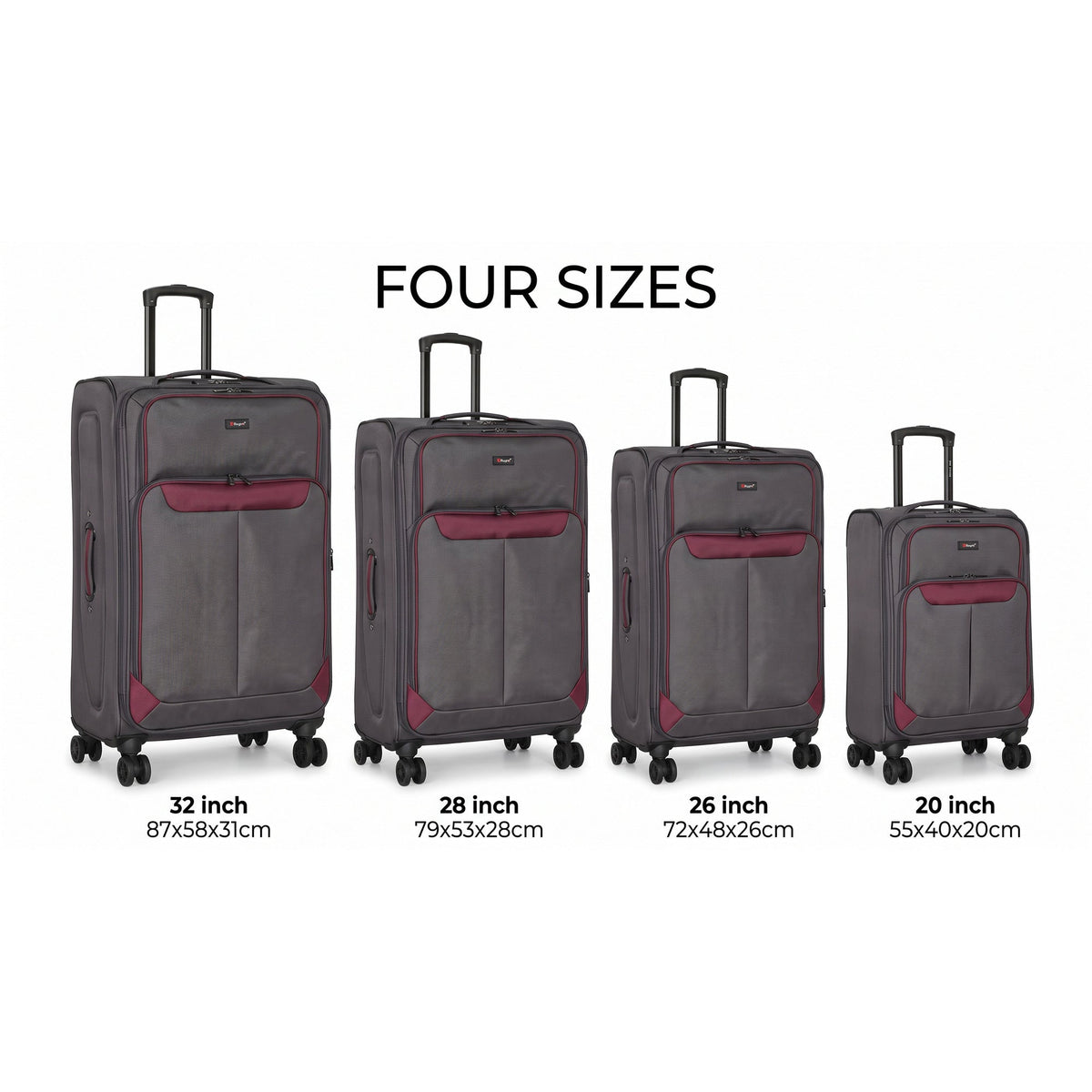 EZ333-GAL-sizes | FOUR SIZES | Ezzyrol Spindle soft shell suitcase feature