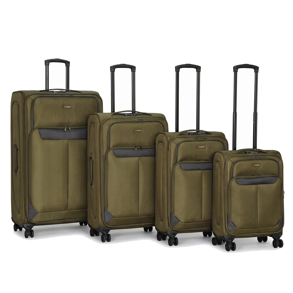 EZ333-GREEN-SET-20-26-28-32 | SET OF 4 | Ezzyrol Spindle Green soft shell suitcase on white