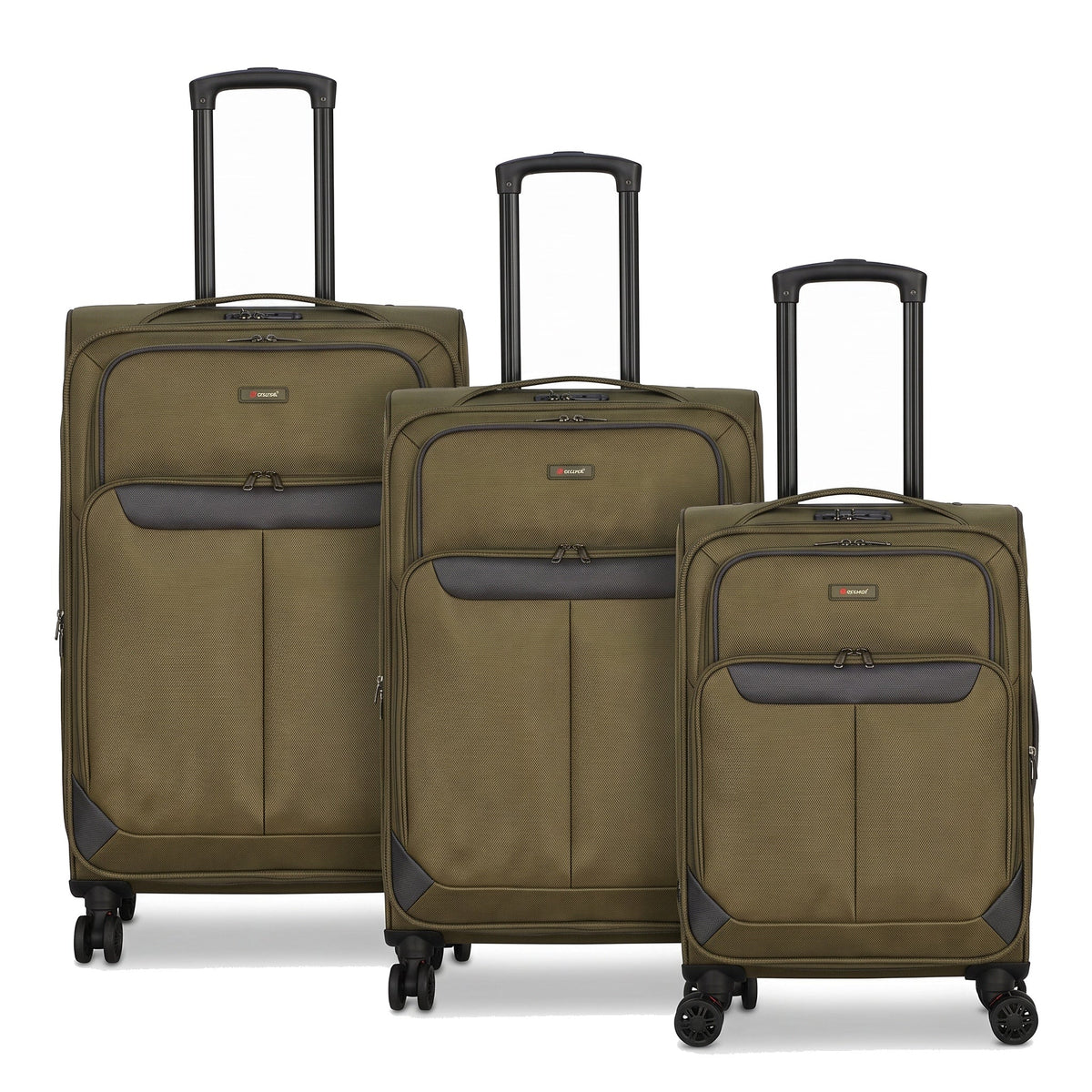 EZ333-GREEN-SET-20-26-28 | SET OF 3 | Ezzyrol Spindle Green soft shell suitcase on white