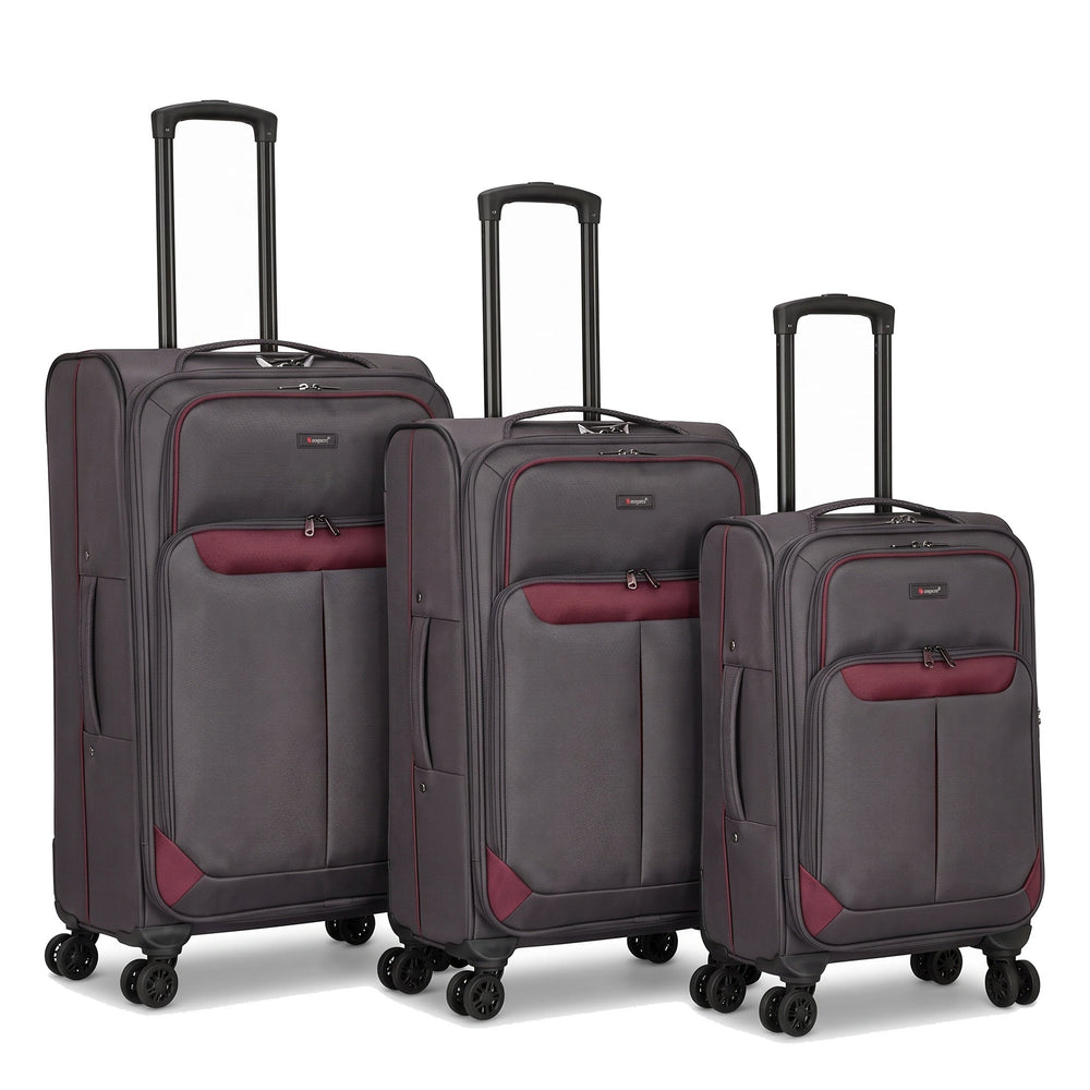 Ezzyrol Spindle Grey soft shell suitcase on white