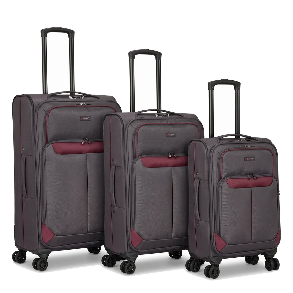 EZ333-GREY-SET-20-26-28 | SET OF 3 | Ezzyrol Spindle Grey soft shell suitcase on white