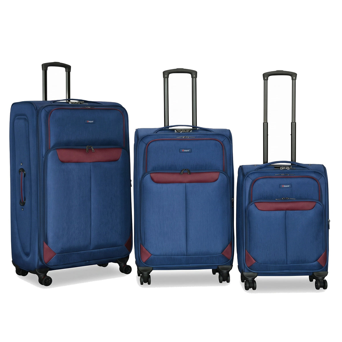 EZ333-NAVY-SET-20-26-28 | SET OF 3 | Ezzyrol Spindle Navy soft shell suitcase on white
