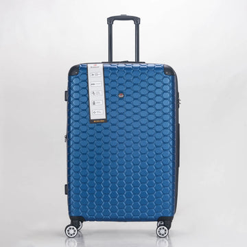 Blue suitcase with honeycomb pattern on a white background