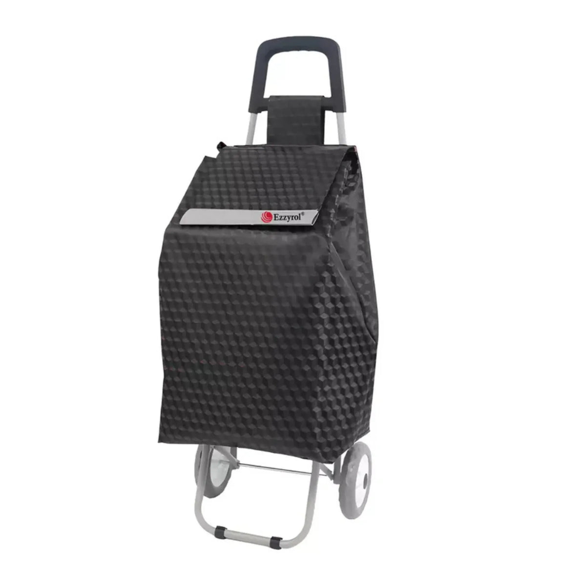 Black checkered shopping trolley cover with Ezypal logo on a white background