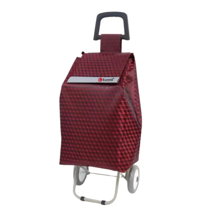 Red checkered shopping trolley bag with a visible brand logo on a white background